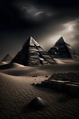 Photo désert, pyramides en fond , dark fantasy