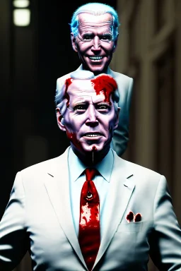 Ultra realistic image, joe biden zombie, zombie performance, suit, skull, blood, torn arm, night, walking twisted, waist up view, thriller style, dark ambient, highly detailed, White House background, concept art, unreal engine 5, ray tracing, RTX, ultra detail, volumetric lighting, high definition, high resolution.