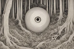 ojos brillosos escondidos en el bosque de otro planeta