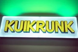 A 1980 disco sign labeled "KUKRUNK" white background and bold 80s font