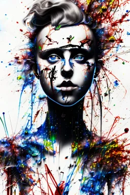 Danish singer MØ face, Abstract portrait by Yoji Shinkawa, Jackson Pollock