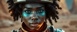 portrait with bluegreen indian skin, space race on mega vehicle, From the shadows, they rise, with a spark in their eyes, Ethereal echoes of a world we once knew, With the glam and the glamor, we reach for the skies, Cosmic rhythms pull us through, [Chorus] Suti came for our world, with the power to ignite, Dancing through the stars, we find our light. motion blurred background of ancient space ruins