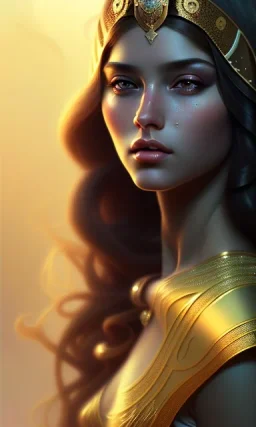 Arab princess , cute, beautiful, long hair, wavy hair, black eyes, head and shoulders portrait, cinematic, 8k, resolution concept art portrait by Greg Rutkowski, Artgerm, WLOP, Alphonse Mucha dynamic lighting hyperdetailed intricately detailed