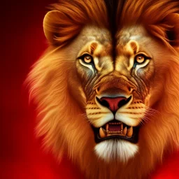 A beautiful portrait of a lion red green color, high key lighting, volumetric light high details moroccan flag background