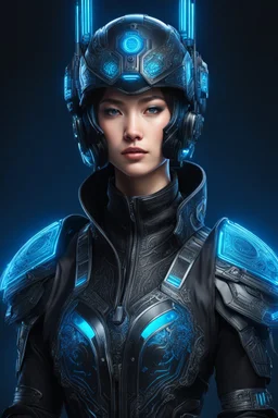 Someone wears a black Changshan costume and glass Cyberpunk helmet , full helmet cover , black and blue color, cyberpunk drawing style, neon, full body, intricate details, highly detailed, high details, detailed portrait, masterpiece,ultra detailed, ultra quality