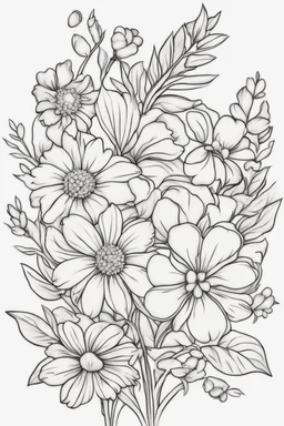 outline art for cute flower coloring pages with which, White background. sketch style, clean line art, white background, no shadow and clear