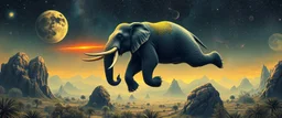 bear ant eater elephant floating in 4 dimensions, goa trance movie poster, stylized art