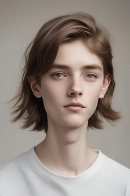 androgynous shy medium length brown hair fifteen year old boy
