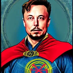 Sad, Elon musk as doctor strange, heartbroken, heroic, flying, insanely detailed, sunlit, realistic, porter, acrylic paint