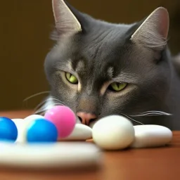 Cat eating marbles