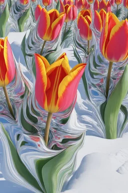 tulips in snow; fractal dynamic cubism; optical art
