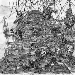 Skeleton pirates on a big, scary ship, artistically