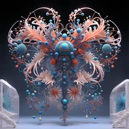 3D rendering of Expressively detailed and intricate of a hyperrealistic “ neri oxman headpieces”: front view, full body, insect anatomical, human cell, molecules, coral, glossy skin, neon, scientific, black background, cosmic fractals, octane render, 8k post-production, dendritic, artstation: award-winning: professional portrait: atmospheric: commanding: fantastical: clarity: 16k: ultra quality: striking: brilliance: stunning colors: amazing depth