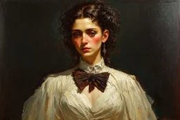 Egon Schiele, Andrea Kowch, Jean-Giraud Moebius, figurative abstract expressionist art, somber Gothic female vampire sorceress,full body portrait perfection,abstract painting ,acrylic art,oil paint,sharp brush strokes, fine palette knife, highly detailed hair and facial features, rugged skin tones, subdued natural colors, museum quality render