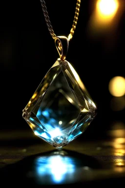 A glimmer of bright candlelight wrapped around a translucent diamond-shaped gem in the pendant.