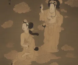 Female bodhisattva ,clouds, Meiji period art