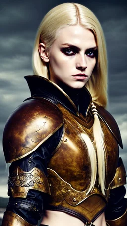 blonde female hunter wearing leather half armour dark fantasy Realistic 4k