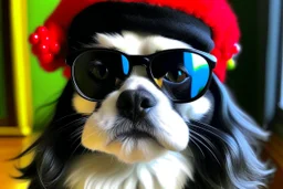 the gioconda with sunglasses, with mustaches and a xmas hat