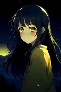 black hair girl anime beautiful yelloweyes moonlight pretty sad