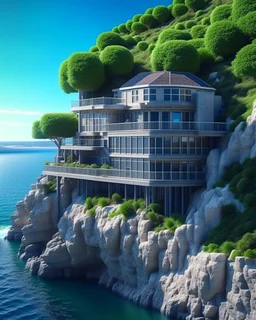 Country house on the cliff overlooking the sea incredibly detailed parametric architecture 8k digital art