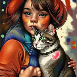 A girl and her cat inspirational styles - Pointillism, Realism and Fauvism