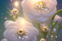  white and crystal subtle flower in a cosmic ambiance, transparent petals, delicate colors, in the foreground, full of details, smooth, bright sunshine，soft light atmosphere, light effect，vaporwave colorful, concept art, smooth, extremely sharp detail, finely tuned detail, ultra high definition, 8 k, unreal engine 5, ultra sharp focus