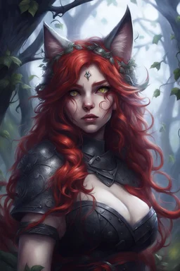 CAT GIRL, FANTASY, VINES, SOULLESS, FLUFFY TAIL, VIKING RED HAIR, METAL