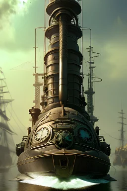 steampunk submarine, Jules Verne, Epic cinematic brilliant stunning intricate meticulously detailed dramatic atmospheric maximalist digital matte painting