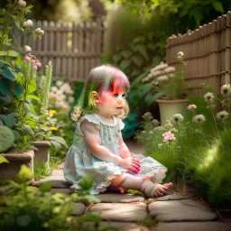 little girl sitting in garden