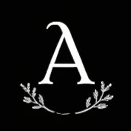 2 branches(crossed at bottom, arching upward wreath), Letter A in Middle, delicate linework, sharp image, white vector on black background