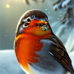 portrait of robin bird with a coat, winter, 8k resolution, high-quality, fine-detail, intricate, digital art, detailed matte, volumetric lighting, illustration, cute