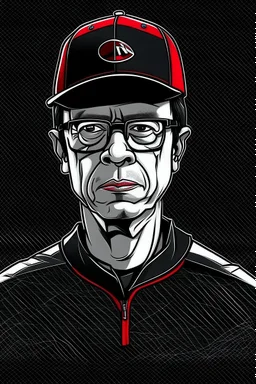 Ilustración vectorial de Gustavo Petro con gorra deportiva camisa colores negro, blanco y rojo, fondo negro