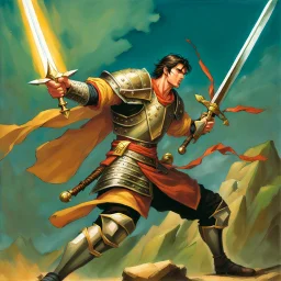 fantasy 90's tcg art of a heroic swordsman