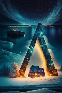 Finland, distinctive features. Northern lights. Finnish architecture. Helsinki. The Finnish letters of the alphabet are scattered in the foreground