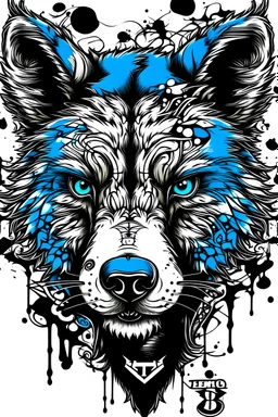 Real wolf face design with blue details