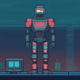 A pixel art cyberpunk version of the best football predictor master pundit master robot
