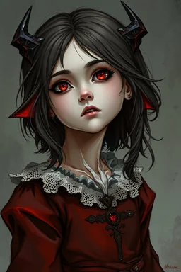 a vampire child, female, red eyes, attractive, fantasy, medieval, young, illustration, cinematic