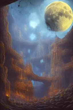 abstract, Moon in a dwarven mine underground, dungeon