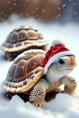 two cute baby Christmas snow tortoise