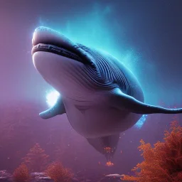 Nature, whale, on color lights, night, unreal 5, octane render, cinema4d, redshift render, hyper realistic, cenematic, vibrancy, synthwave, retouch, centered, dynamic lighting, dramatic lighting, 4k, highly detailed, attractive beautiful, realistic, virtual reality, epic composition, holographic,