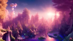 crystal cosmic and galactic ambiance hill sky waterfall sunset trees pools river surreal, full of details, smooth, bright sunshine，soft light atmosphere, light effect，vaporwave colorful, concept art, smooth, extremely sharp detail, finely tuned detail, ultra high definition, 8 k, unreal engine 5, ultra sharp focus