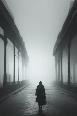 Dark street life creepy fog colours strong texture ombre insensate nightmare 8k artistic Photography volumetric light, Yves Tanguy