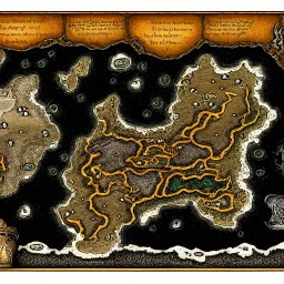 dnd, fantasy, map of the realm, black sand, map, parchment, illustration, river of blood, demonic