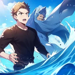 0ne anime surfer boy with crashing waves