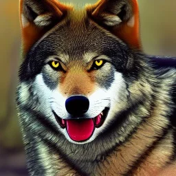 Black red and yellow wolf