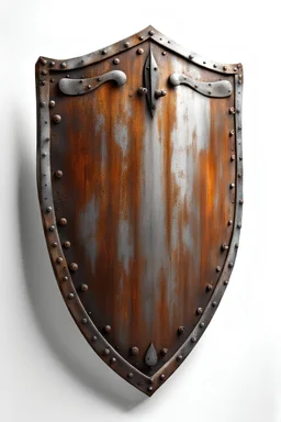 metal rusty middle age shield item on the white background