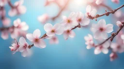 Fantastic light pin Blue Background with Spring Cherry Blossom Branches blur background