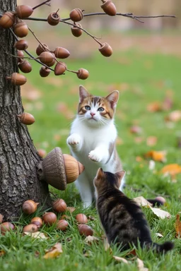hundreds of acorns tries to attack my mother, brother and a cat