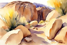 Sunset, rocks, mountains, rocky land, epic, john singer sargent watercolor paintings