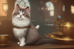 cute fluffy cat in a coffeehouse in sunshine Weight:1 detailed matte painting, deep color, fantastical, intricate detail, splash screen, complementary colors, fantasy concept art, 8k resolution trending on Artstation Unreal Engine 5 Weight:0.9